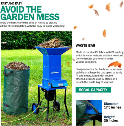 Landworks Electric Leaf Mulcher & Shredder - 15-AMP, 1800W, Steel Construction, 11" Blades, 0.5"