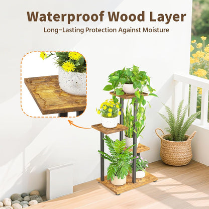LASZOLA Black 4 Tiered Wood Plant Stand Indoor for Large Heavy Duty Planter, Sturdy Multi Level