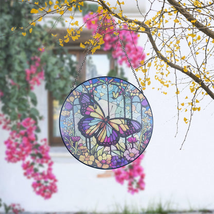 12''Stained Glass,Large Butterfly Decor Window Hanging,Handmade for Window Decoration,Painted