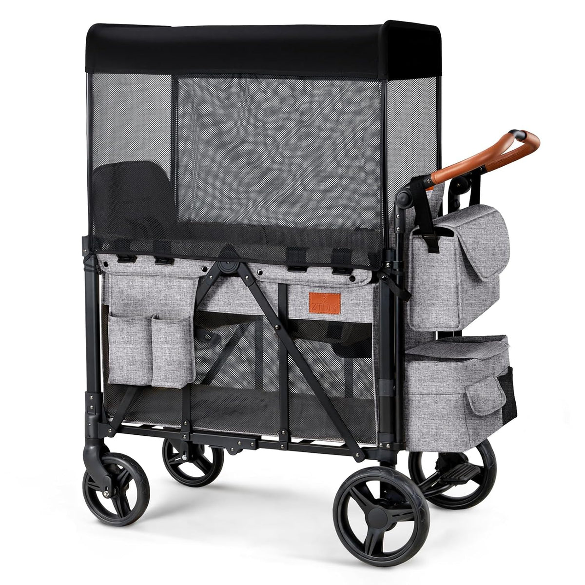 Wagon Stroller for 2 Kids, High Seat & 5 Point Harness, Foldable All-Terrain Wagon for Toddler with