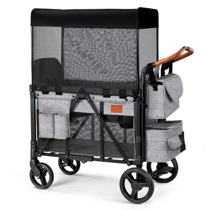 Wagon Stroller for 2 Kids, High Seat & 5 Point Harness, Foldable All-Terrain Wagon for Toddler with
