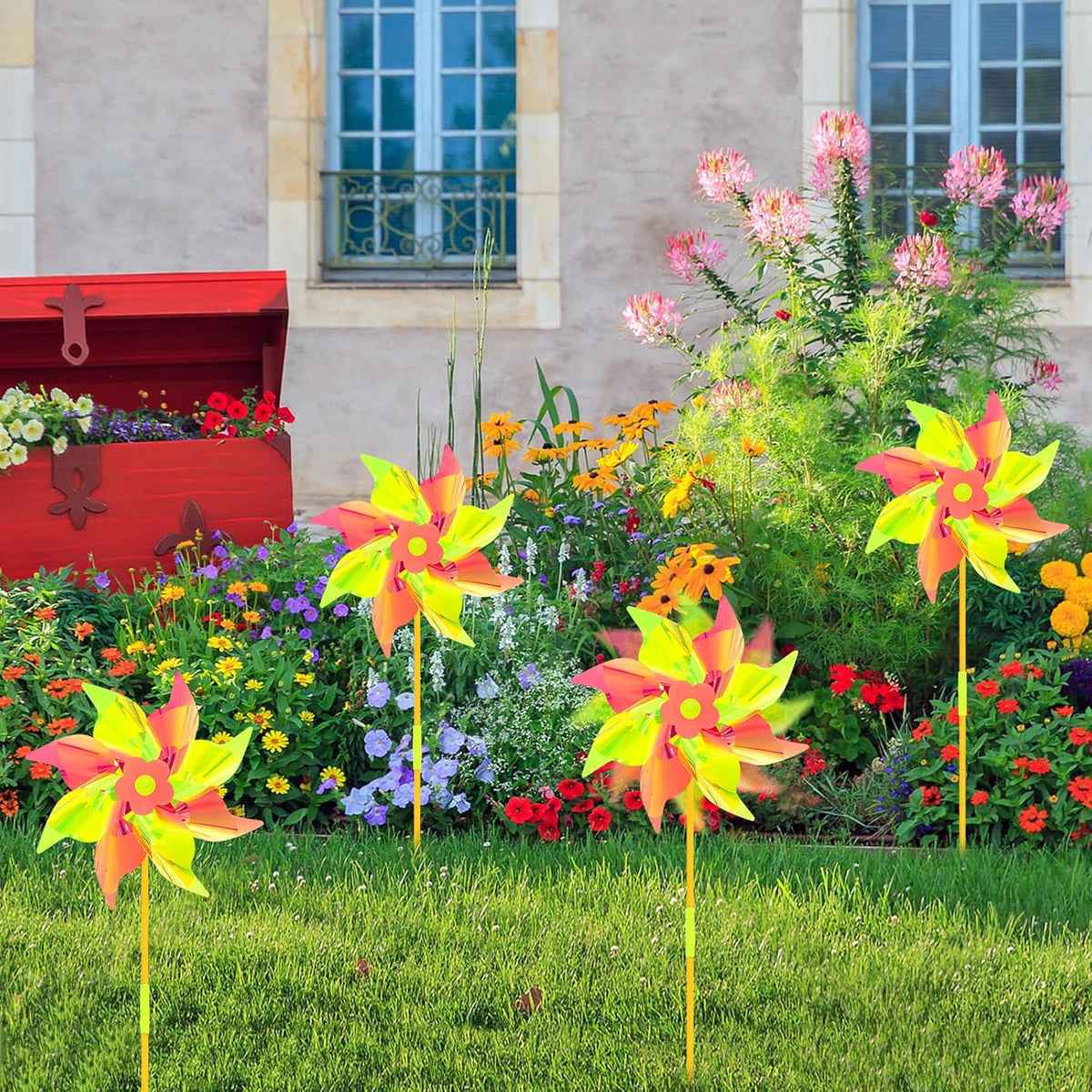 6 Pcs Reflective Pinwheels Wind Spinner for Yard and Garden, Decorative Windmill Toy Pinwheel for