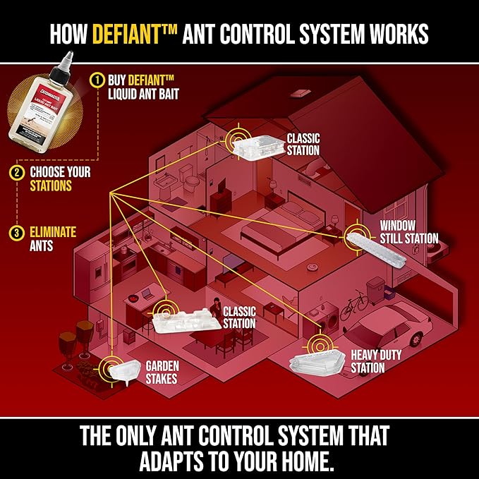 Catchmaster DEFIANT Premium Liquid Ant Killer, 1-Year Supply, Kills the Queen and Colony, No Mess