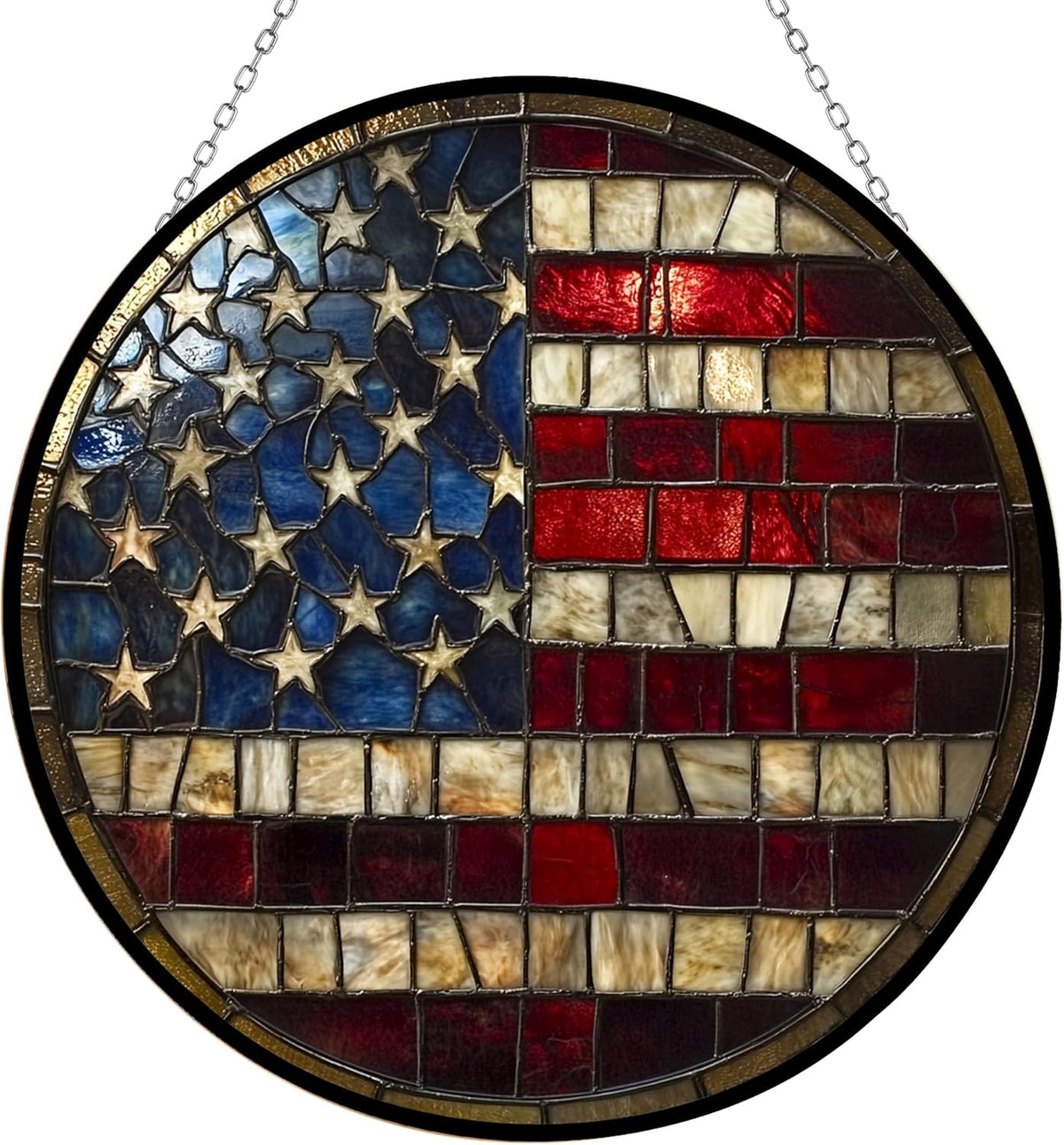 USA Flag Stained Glass Suncatcher Window Hanging, Gothic Dragon Christmas Ornaments for Fiction