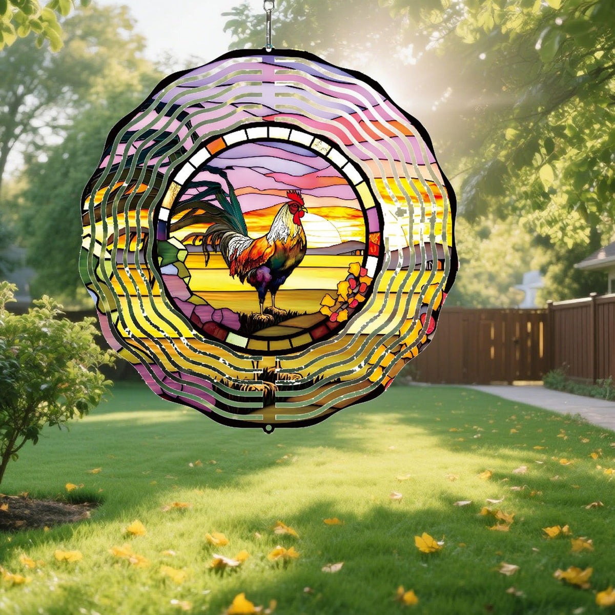 Metal Wind Spinner Outdoor Rooster Decorations Hanging, Festive Gifts for Women Mom Grandma, 25cm/