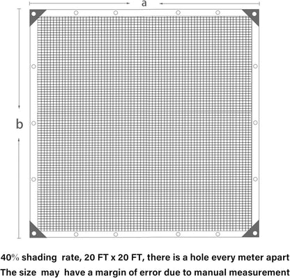 winemana 40% Black Shade Cloth, 20 x 20 FT Durable Mesh Tarp with Grommets, Resistant Garden Sun