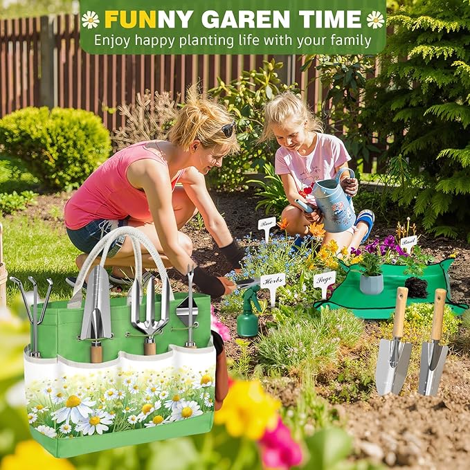 22Pcs Garden Tools Set for Women,Heavy Duty Hand Tool Kit with Large Tote Bag/Repotting