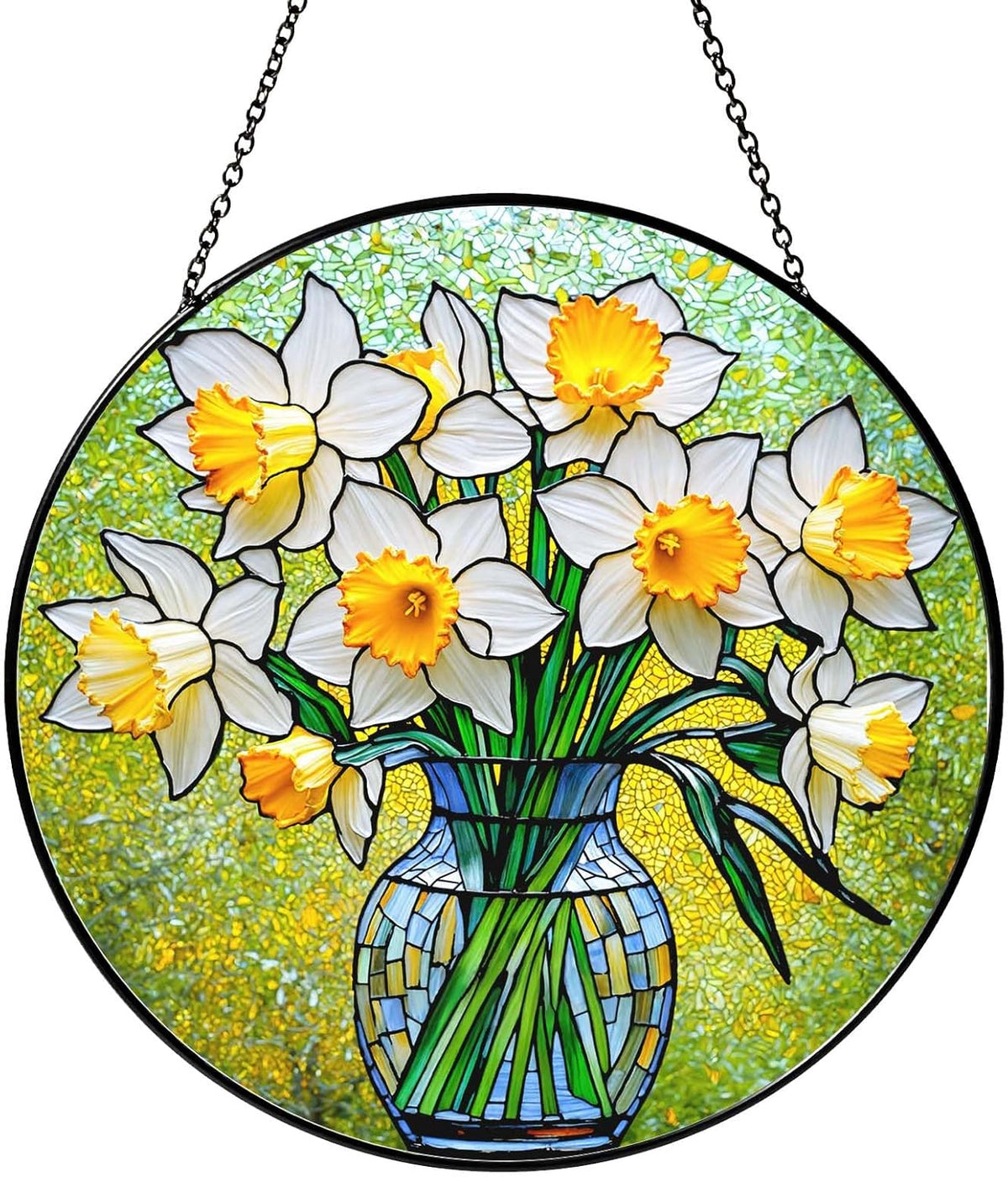 Daffodils Stained Glass Window Hanging Daffodils SunCatcher Plant Flower Gifts for Women Wall Decor