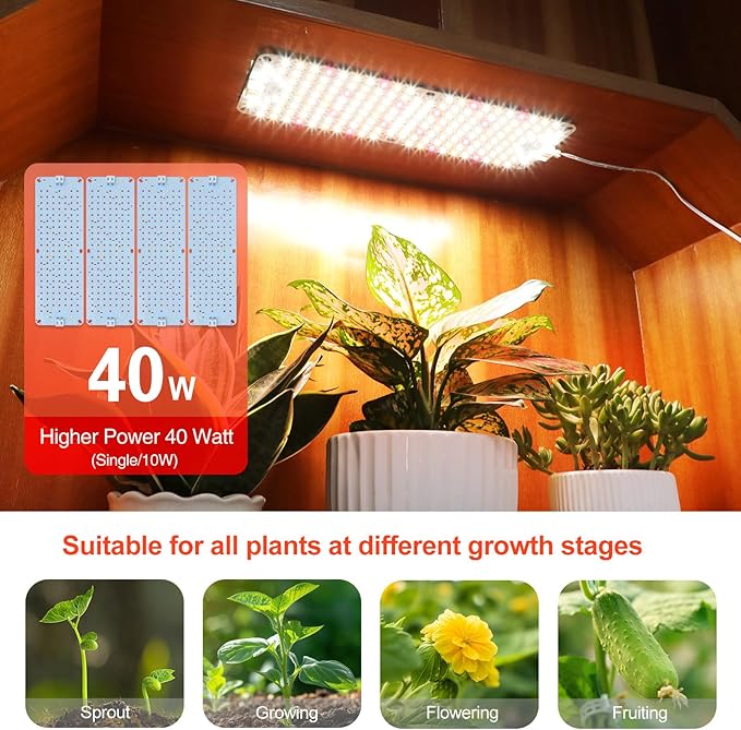 FECiDA 4Pack Grow Lights for Seed Starting, 2025 40W Flat Grow Light Panels for Shelves, Under