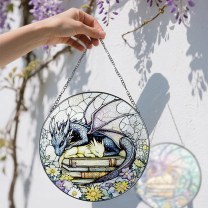 Stained Glass Window Hanging, 8 Inch Dragon Stained Glass Suncatcher, Dragon Decor, Home Decor for