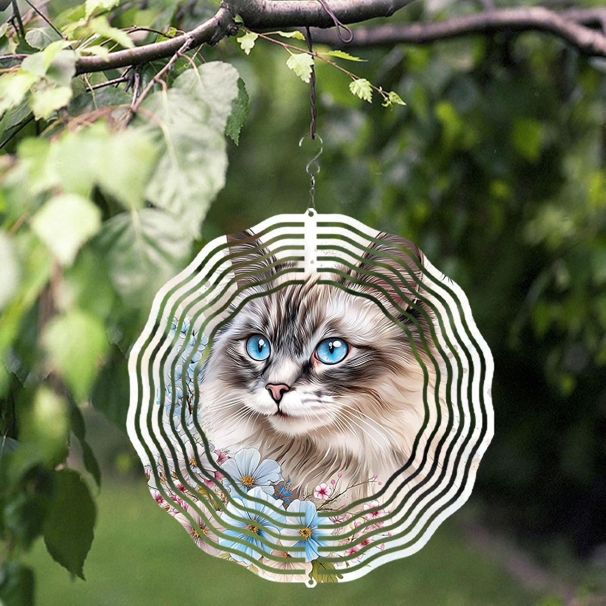 10 Inch Cat Wind Spinner, 3D Stainless Steel Hanging Kinetic Wind Sculpture Gifts for Garden Decor