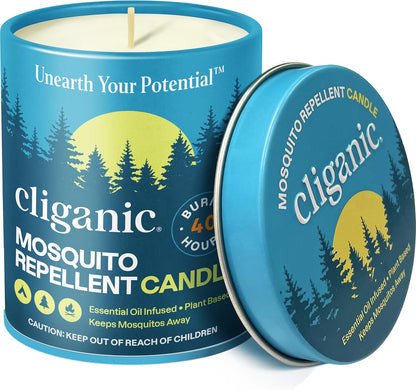 Cliganic Mosquito Repellent Candle (9oz) | Citronella, DEET Free, Essential Oil Infused for
