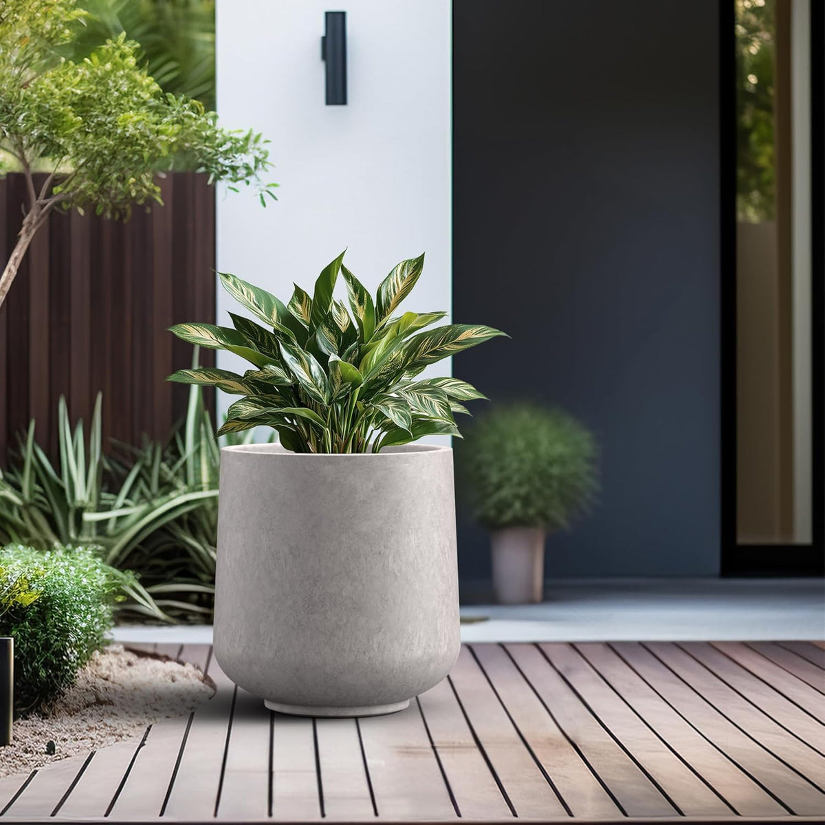 Kante 15.3" Dia Round Concrete Planter, Outdoor Indoor Large Plant Pots Containers with Drainage