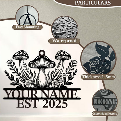 Personalized Customize Name Fantasy Mushroom Wonderland Wind Chime, Metal Iron 37 Inch Outdoor