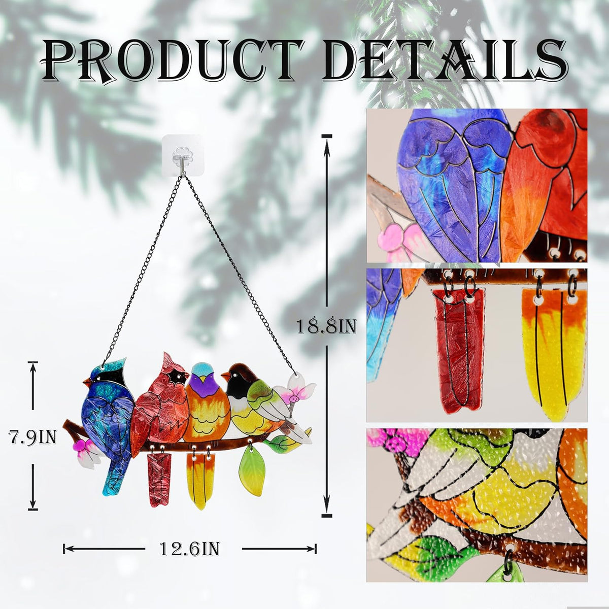 Stained Glass Window Hanging, Birds on A Branch Stain Glass Suncatcher, Hand-Painted Sun Catchers