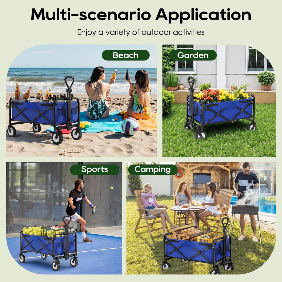 Garden Cart Folding Wagon Garden Cart Collapsible Wagon with Adjustable Handle &360°Universal