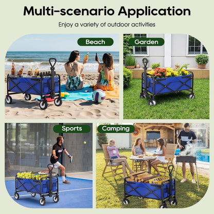 Garden Cart Folding Wagon Garden Cart Collapsible Wagon with Adjustable Handle &360°Universal
