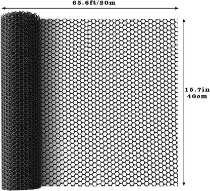 65.6 FT x 15.7 in Roll Mesh Fence, Versatile Black Plastic Fencing & Netting, Cuttable Animal Wire