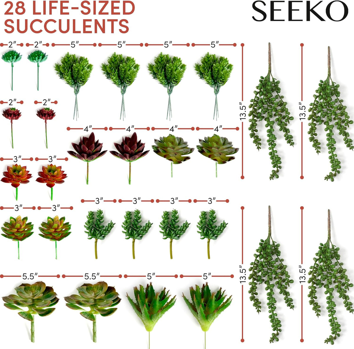 SEEKO Succulents Artificial Plants (28 Pack) - Artificial Succulents Unpotted - Premium Faux Plants