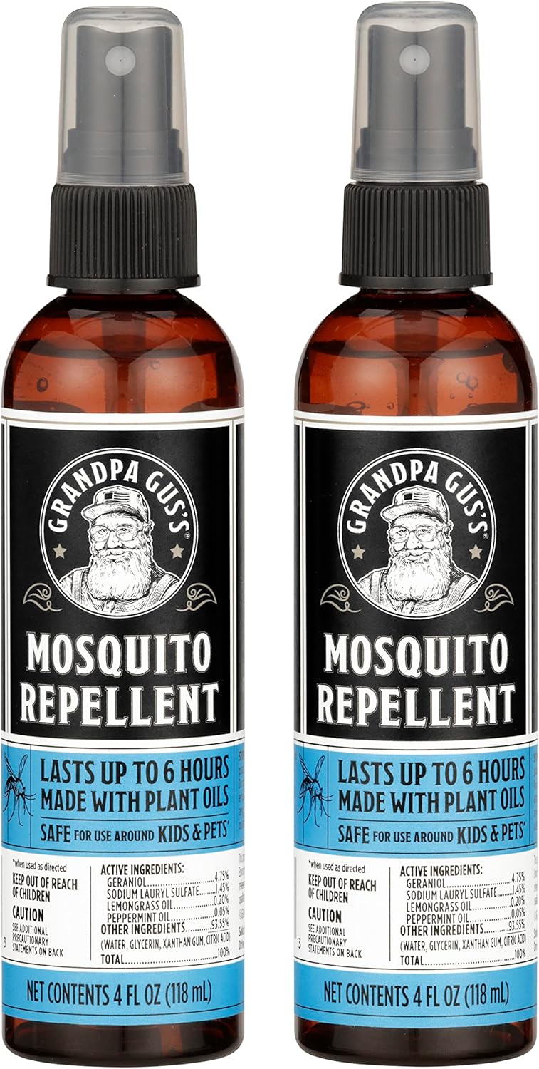 Grandpa Gus's Natural Mosquito Repellent Spray, Time-Release Plant-Based Actives, Non-Greasy, No