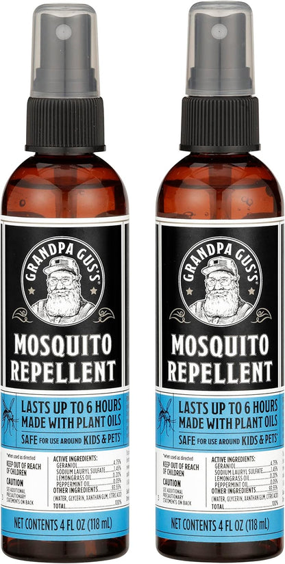 Grandpa Gus's Natural Mosquito Repellent Spray, Time-Release Plant-Based Actives, Non-Greasy, No