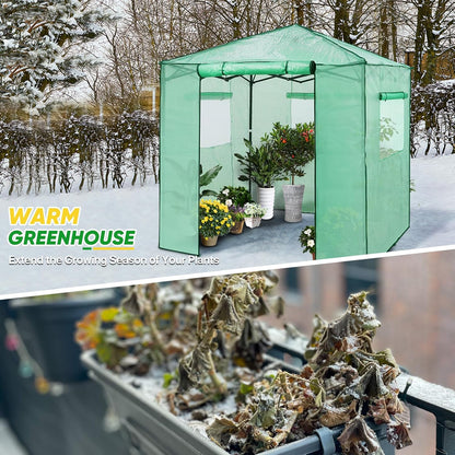 EAGLE PEAK 7x7 Pop up Greenhouse Portable Walk-in Outdoor Gardening Green House with 2 Foldable