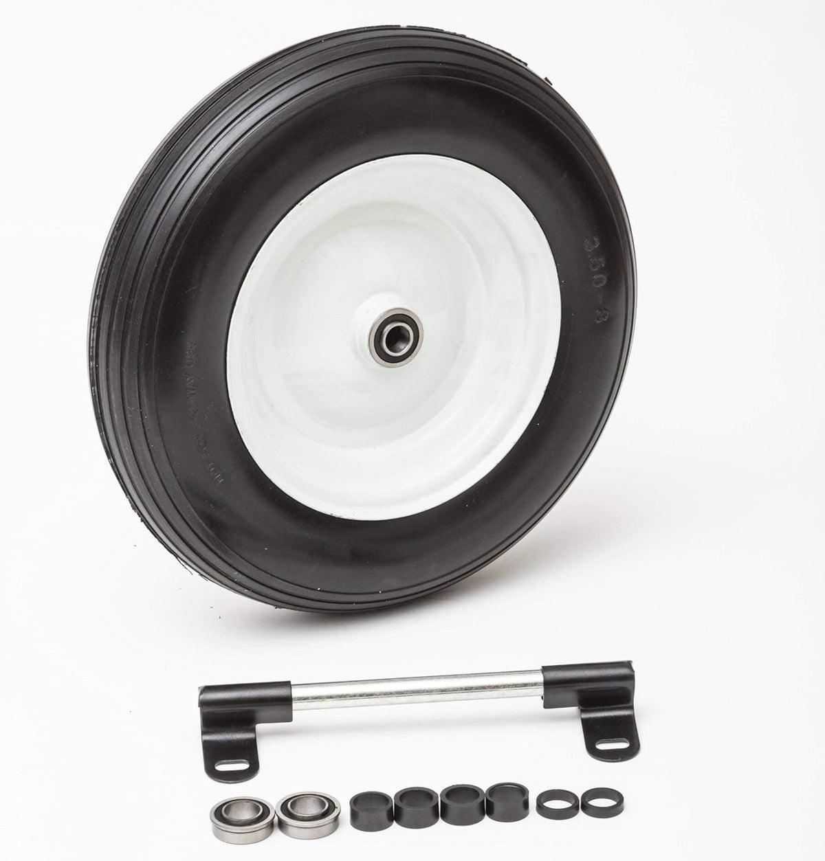 Flat Free Universal Wheelbarrow Replacement Tire | Complete Wheel Assembly | White Rim and Ribbed