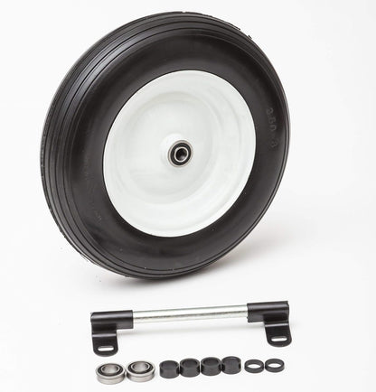 Flat Free Universal Wheelbarrow Replacement Tire | Complete Wheel Assembly | White Rim and Ribbed