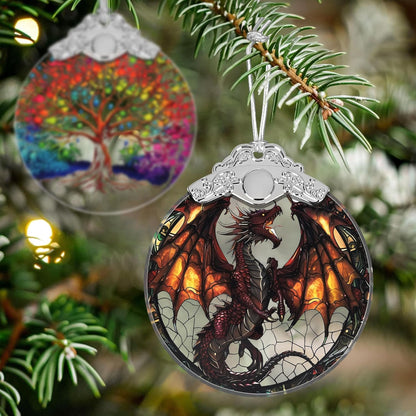 Stained Glass Flying Dragon Christmas Ornament - Holiday Home Decor - Tree Decoration - Gift