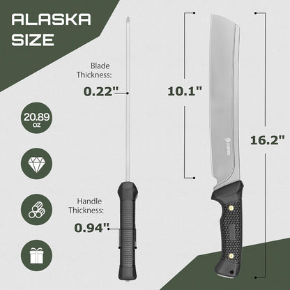 NedFoss 16" Survival Machete with Sheath, D2 Steel 0.22" Thick Full Tang Blade Machete Knife with
