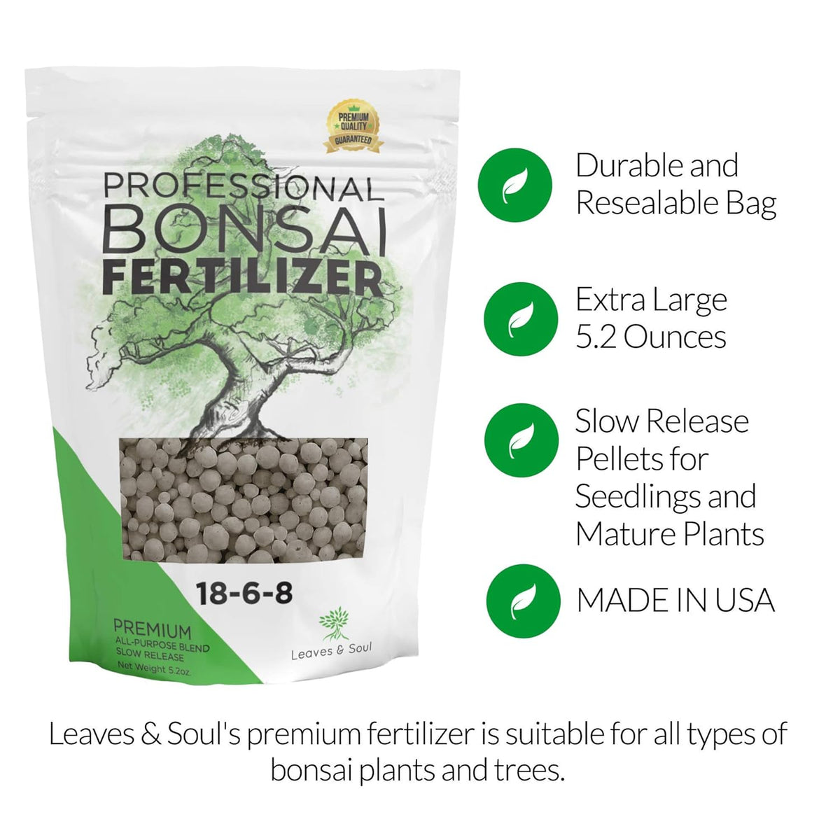 Leaves and Soul Bonsai Fertilizer Pellets |18-6-8 Slow Release Pellets for Seedlings, Mature