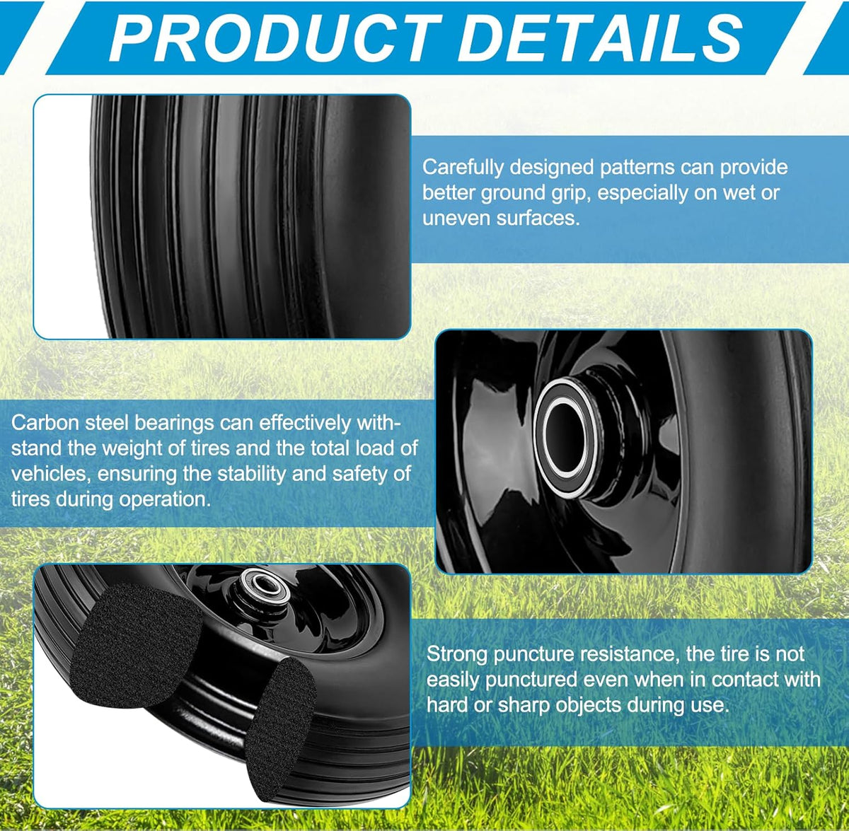 Cenipar 4.80/4.00-8" Flat Free Tire and Wheel 14.5" Solid Flat-Free Replacement Tire with 5/8" or