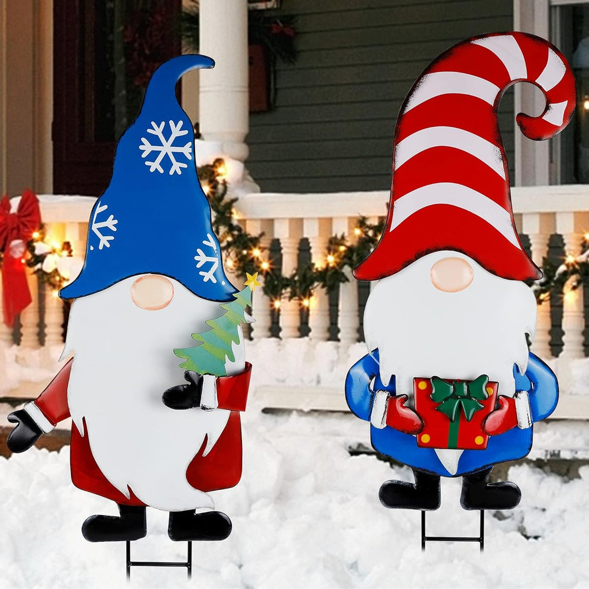 Hausse 2 Pack Garden Metal Gnome Stakes, 33 Inch Christmas Decorative Gnomes Stakes, Yard Signs for