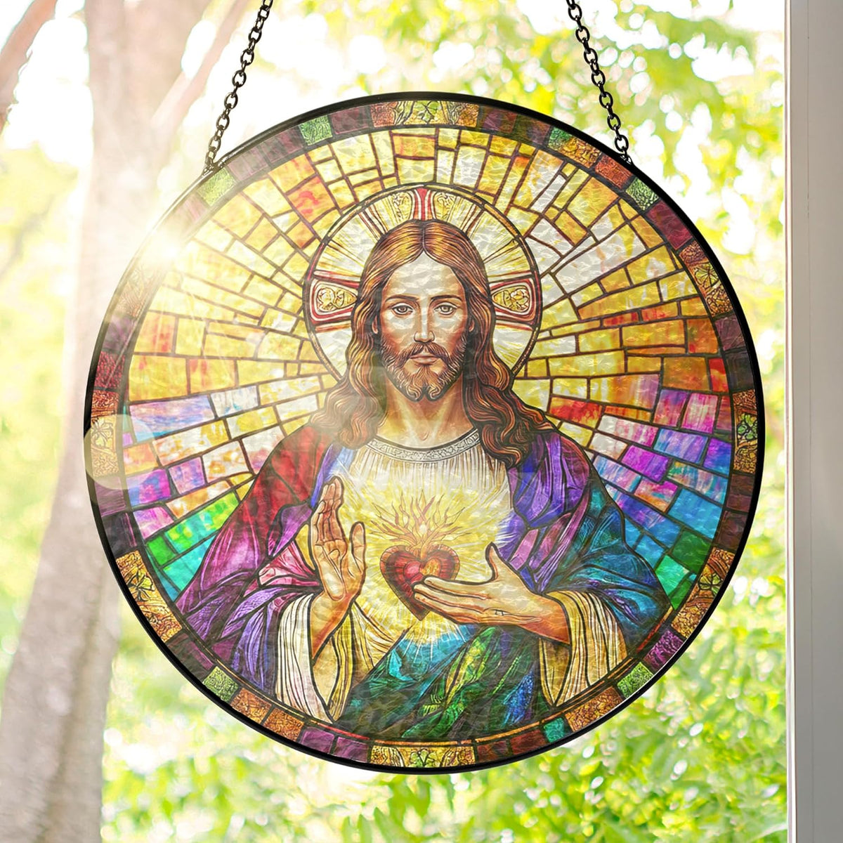 FLAGWIX Christmas Christian Gifts for Women Faith - Stained Glass Window Hanging 10 in - Birthday