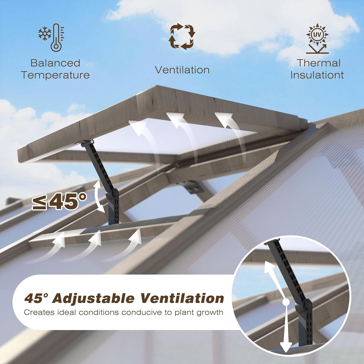 MUPATER 8' x 8' Wooden Polycarbonate Greenhouse with Ventilated Window & Lockable Door, 6mm