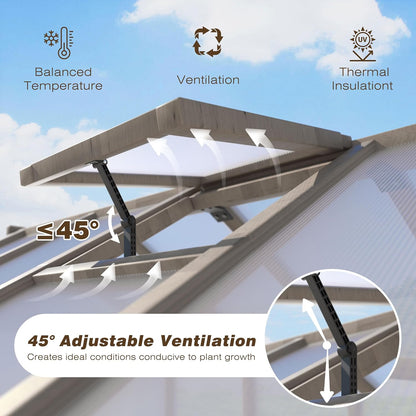 MUPATER 8' x 8' Wooden Polycarbonate Greenhouse with Ventilated Window & Lockable Door, 6mm
