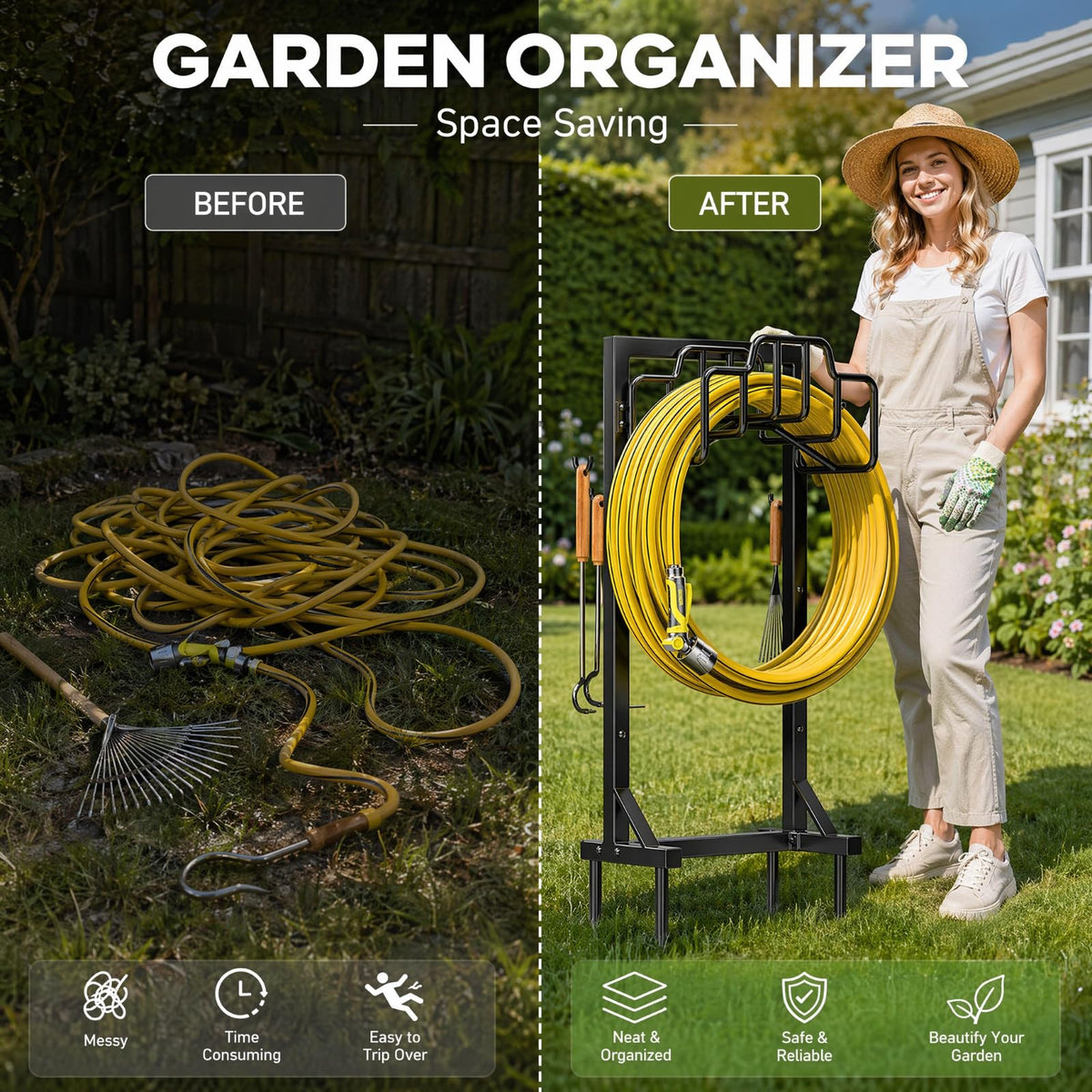 Skycarper Garden Hose Reel Holder Detachable Metal Water Hose Hanger Organizer Heavy Duty Free