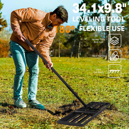 Lawn Leveling rake 34.1"x9.4" Levelawn Tool with 70.5" Adjustable Long Handle Heavy Duty Landscape