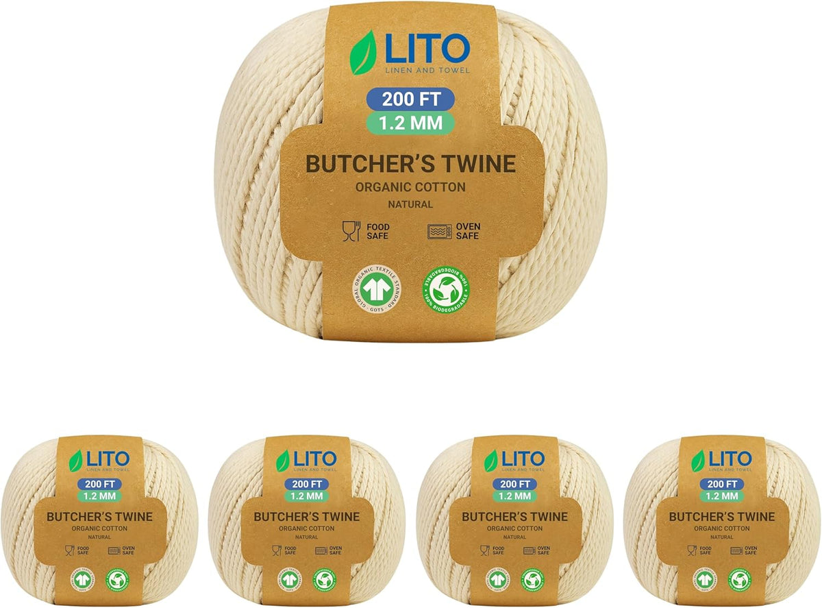 Organic Butcher’s Twine for Cooking & Trussing – 1.2mm Heavy-Duty Natural Cotton Kitchen Twine 1000