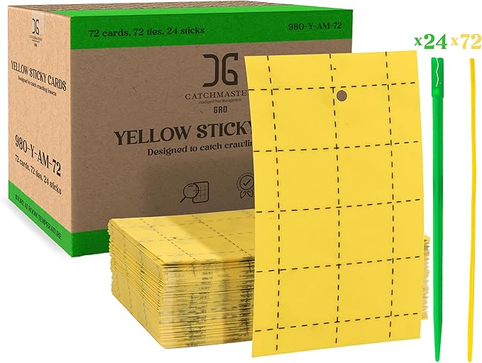 Catchmaster GRO Yellow Regular Double Sided Sticky Traps 72PK, Adhesive Bug & Fruit Fly Trap, Pest