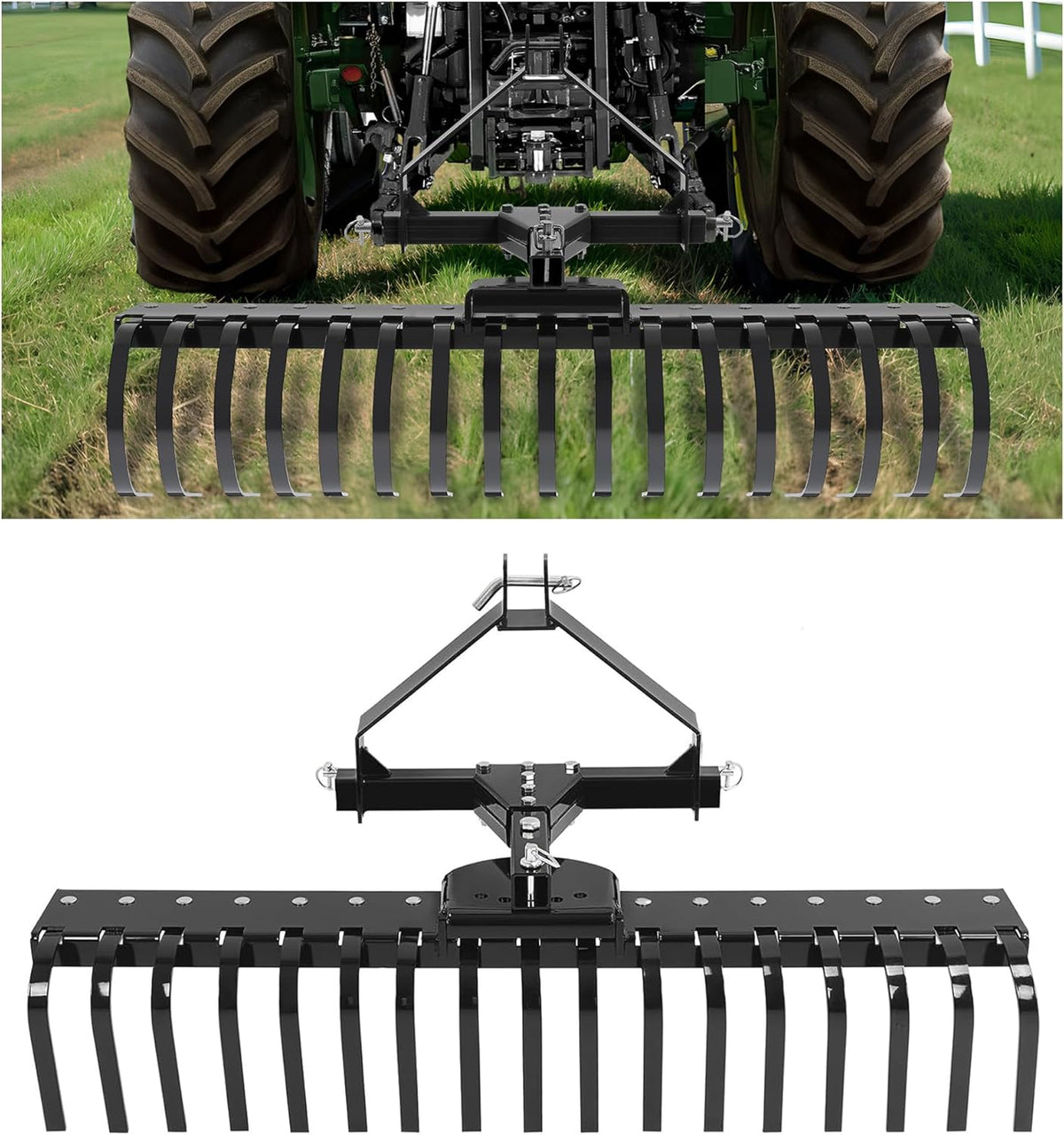 KUAFU 50" 3 Point Landscape Rake for Category-0 Cat-0 Tractor with 360 Degree Rotation, Replaceable