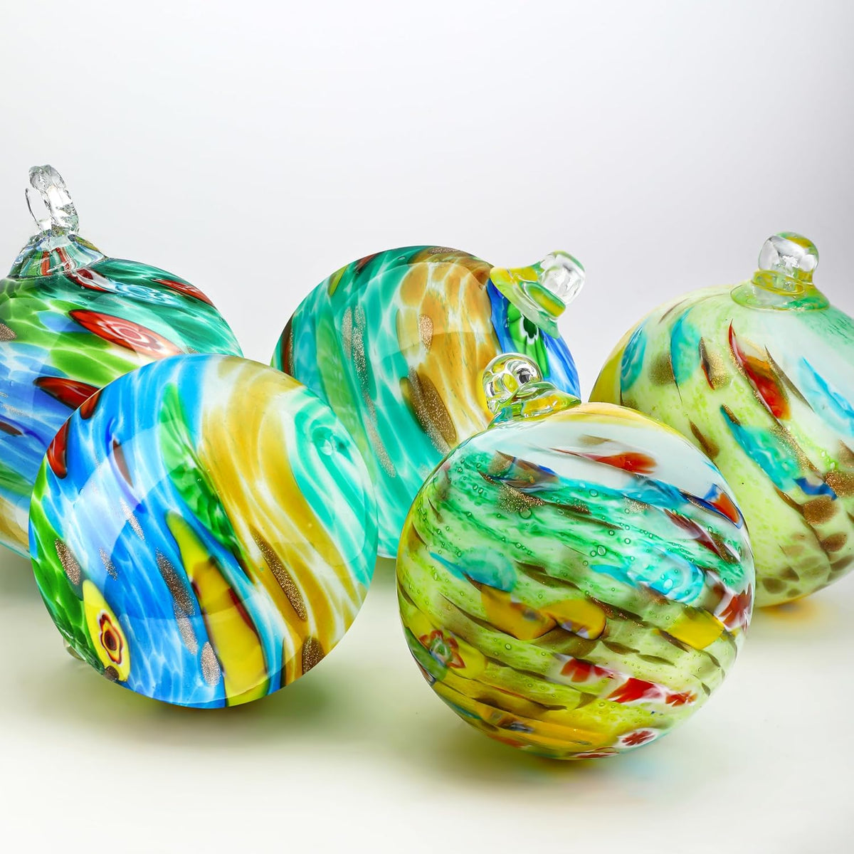QFkris 4" Blown Glass Christmas Ornaments Ball for Christmas Tree, Hand Blown Glass Ornaments