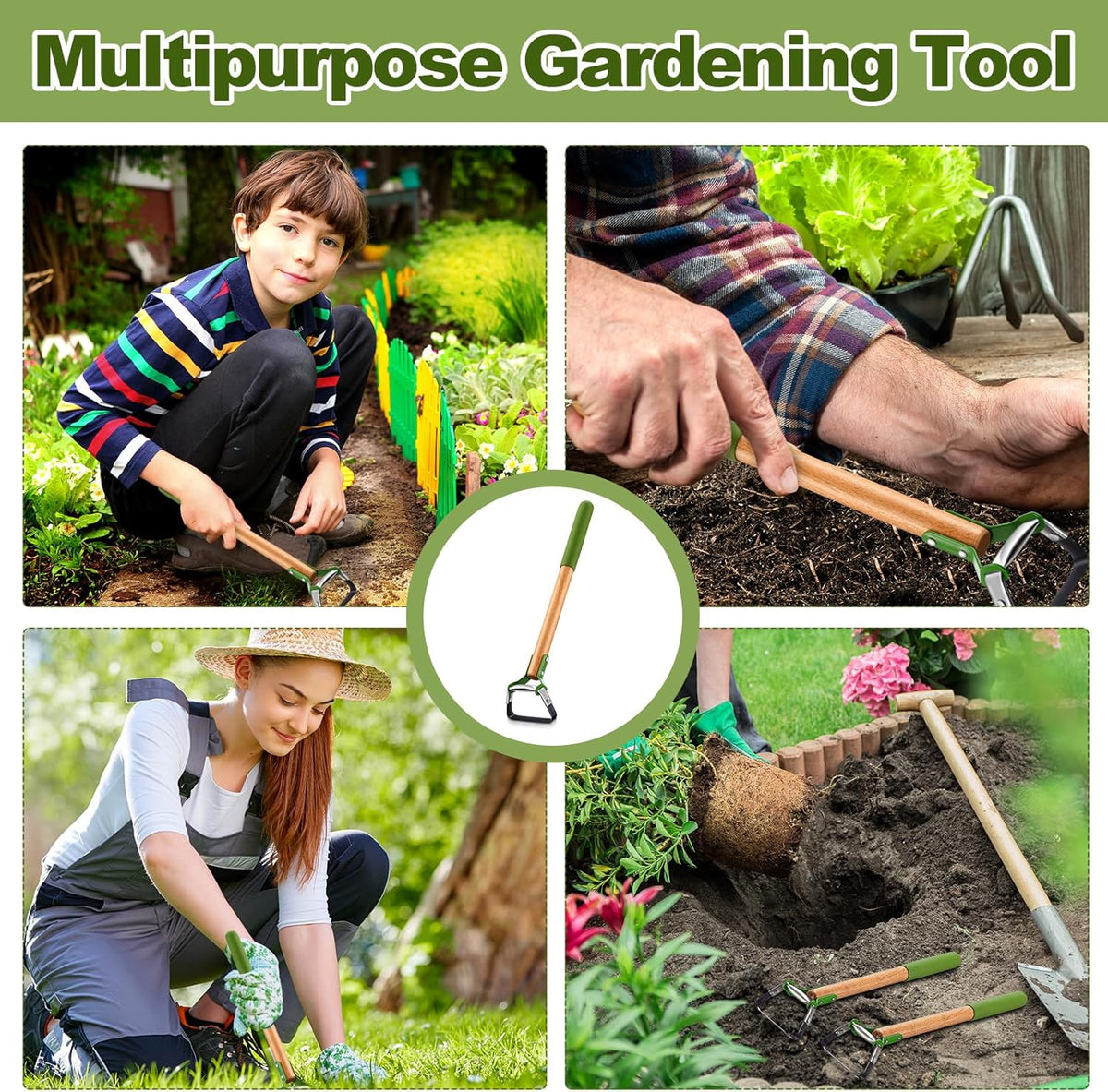 1 Pcs Mini Garden Hula Hoes for Weeding Long Stirrup Hoe Tools Scuffle Hoe Garden Tool for Lawn