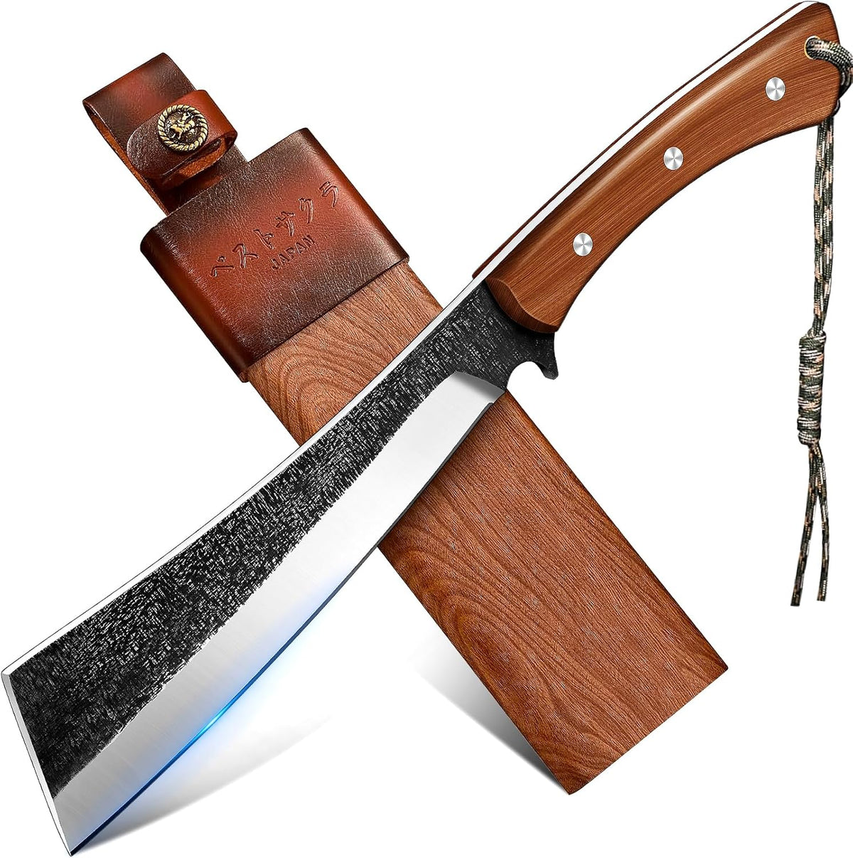 Freelander Japanese Style High Carbon Steel Machete with Red Sandalwood Ergonomic Full Tang Handle