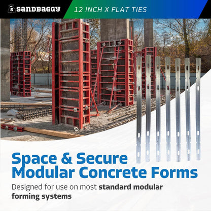 Sandbaggy 12" X Flat Ties for Concrete Forms - 11 Gauge Steel - Wall Ties Compatible with Standard