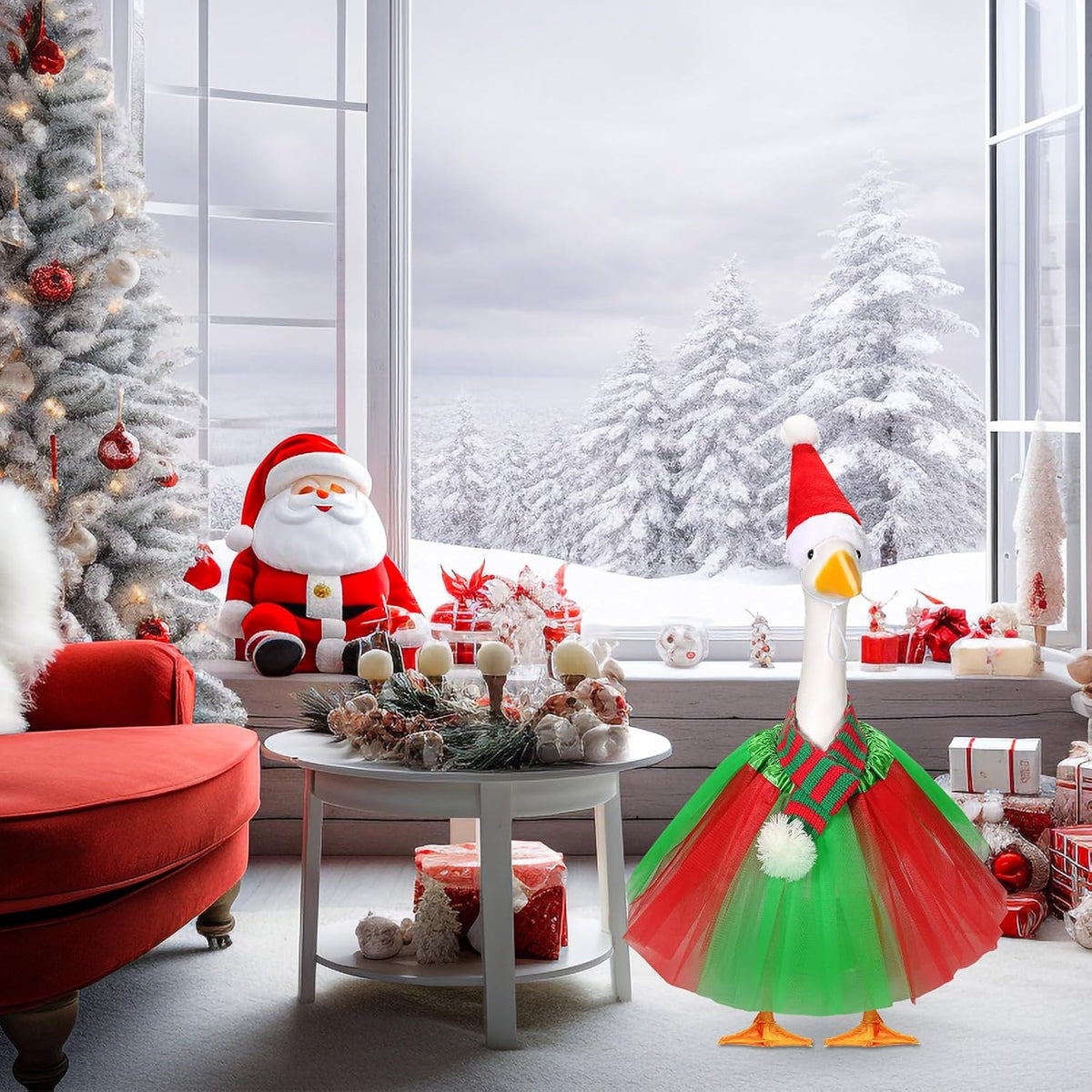 3 Pcs Christmas Porch Goose Outfit for 23'' Lawn Porch Goose Statue Clothes Santa Hat Tutu Costume