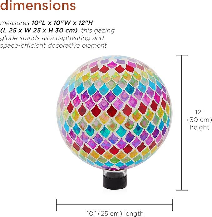 Alpine Corporation - Outdoor Glass Gazing Globe with Mosaic Teardrop Design -10 Inch Diameter