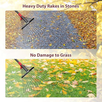 91 Inch Rake for Leaves , Adjustable 18 Tines with Expandable Head 9-18in Grass Rake Heavy Duty