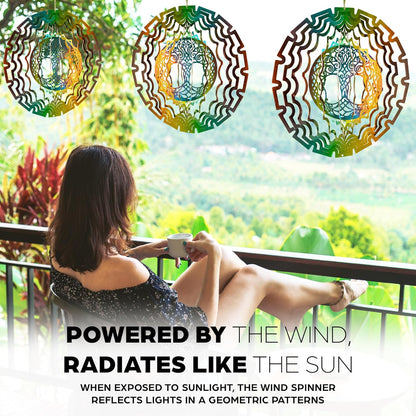 Skylar Tree of Life Wind Spinner, Stainless-Steel Garden Decor, 3D Wind Charm with Holographic