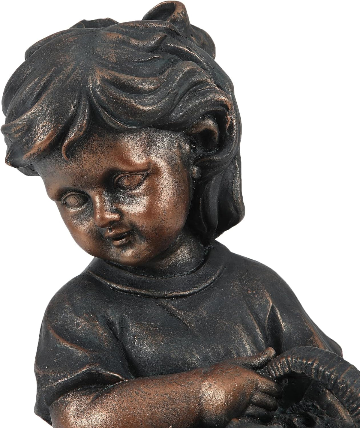 LuxenHome Garden Decor Statue,23" Fiber Stone Girl and Puppy Outdoor Statue, Bronze Garden